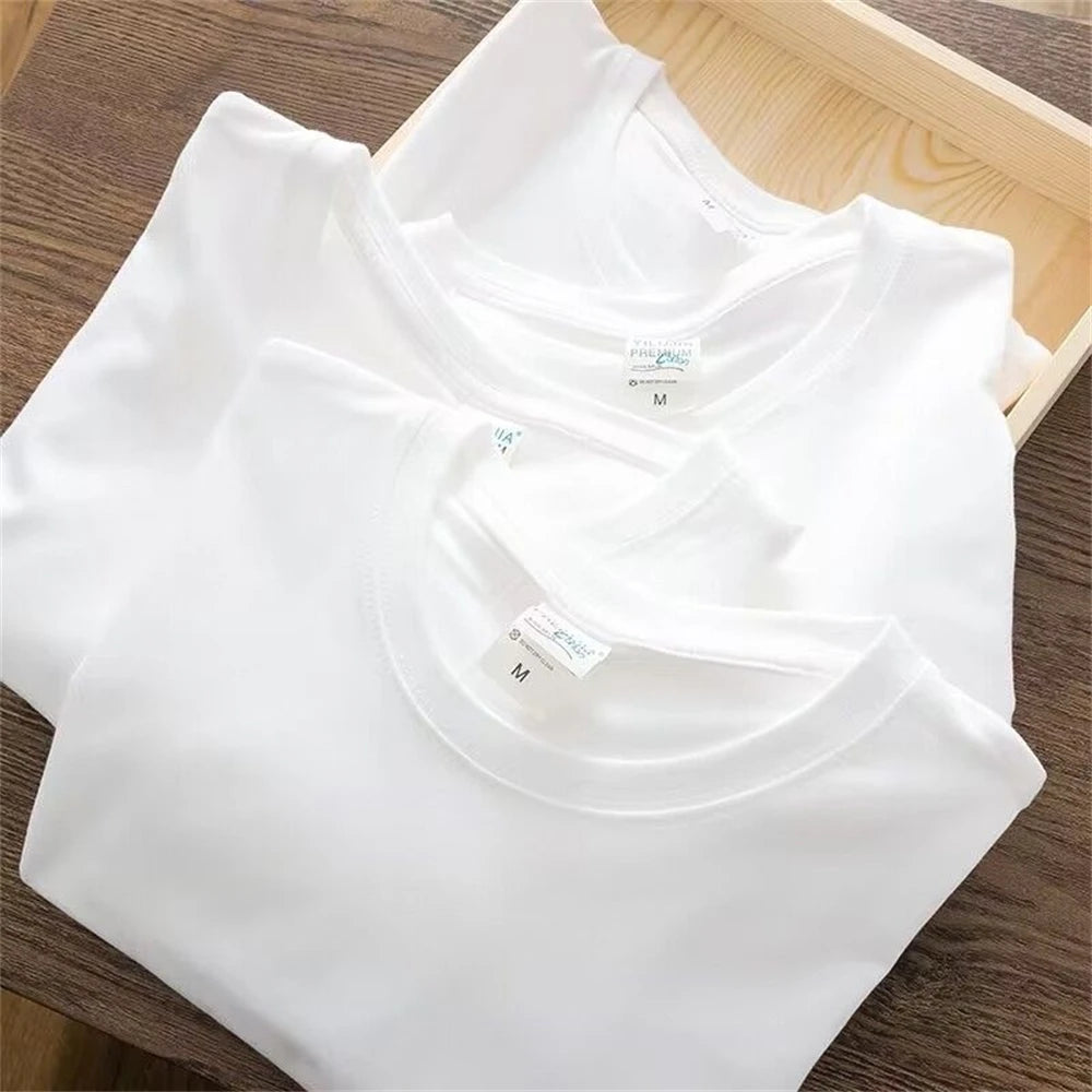 Men T Shirt Summer Cotton Tops Women Solid Color Blank Tshirts O-Neck round Collar Short-Sleeve Couple White Top Tees