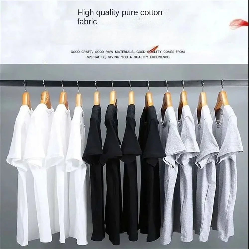 Men T Shirt Summer Cotton Tops Women Solid Color Blank Tshirts O-Neck round Collar Short-Sleeve Couple White Top Tees