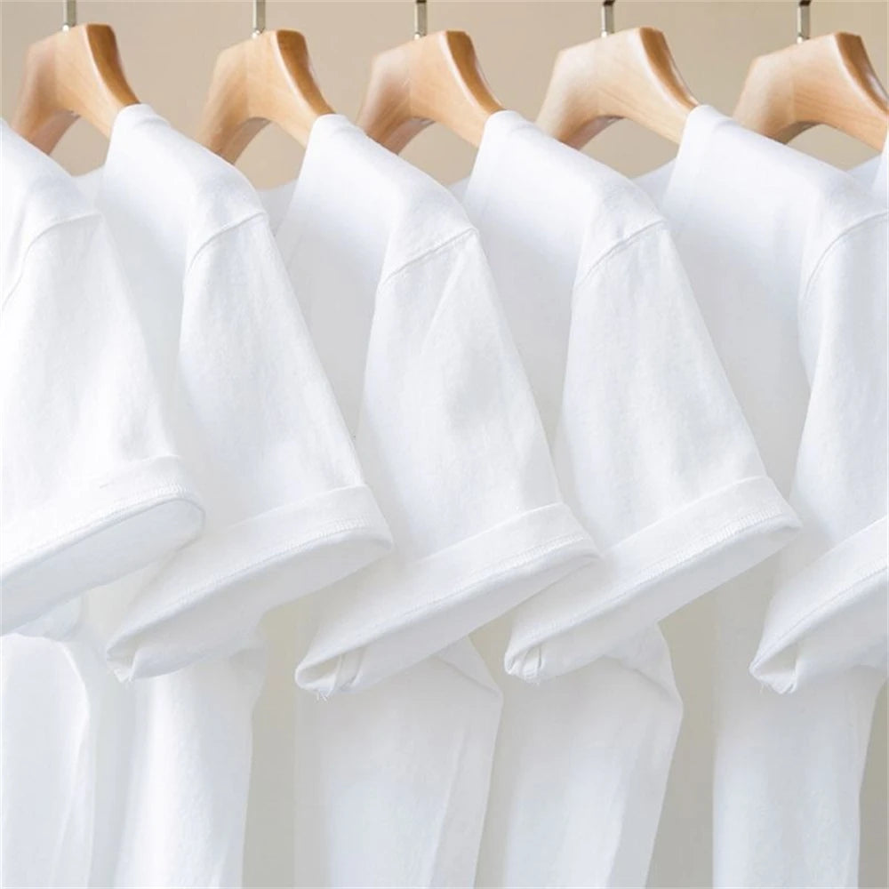 Men T Shirt Summer Cotton Tops Women Solid Color Blank Tshirts O-Neck round Collar Short-Sleeve Couple White Top Tees