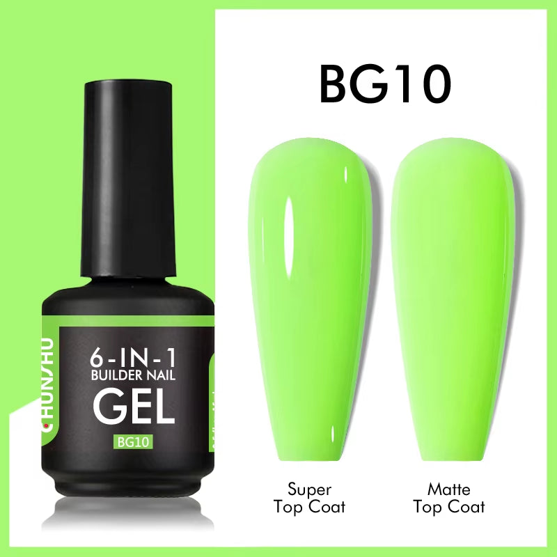 6 in 1 Extension UV Gel Polish in a Bottle Builder Nail Gel Rubber Base Coat Semi Permanent Nails Art Self-Leveling 15ML