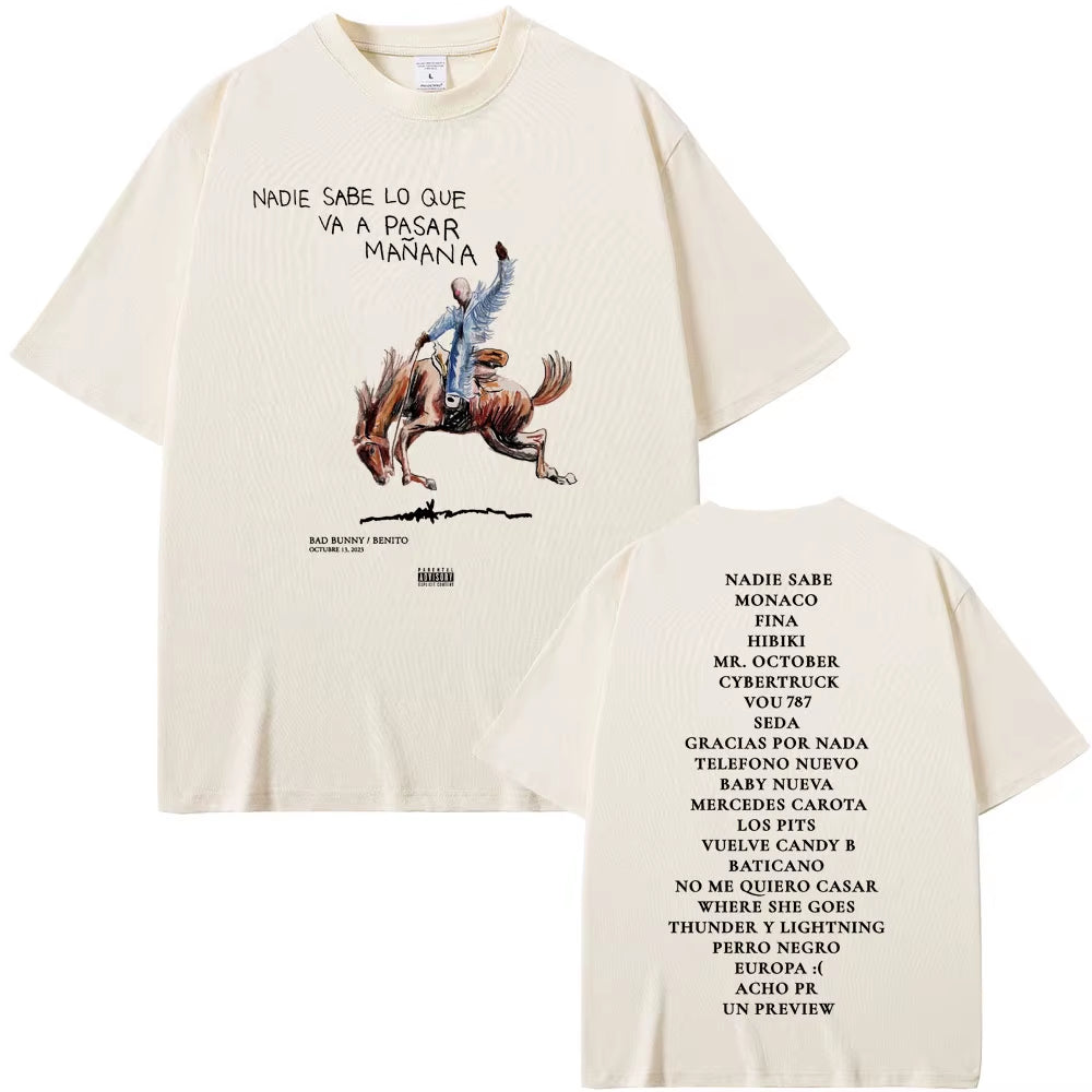 Rapper Bad Bunny Nadie Sabe Lo Que Va a Pasar Mañana Album Graphic T Shirts Men Women'S Tshirt Male Hip Hop Oversized T-Shirts
