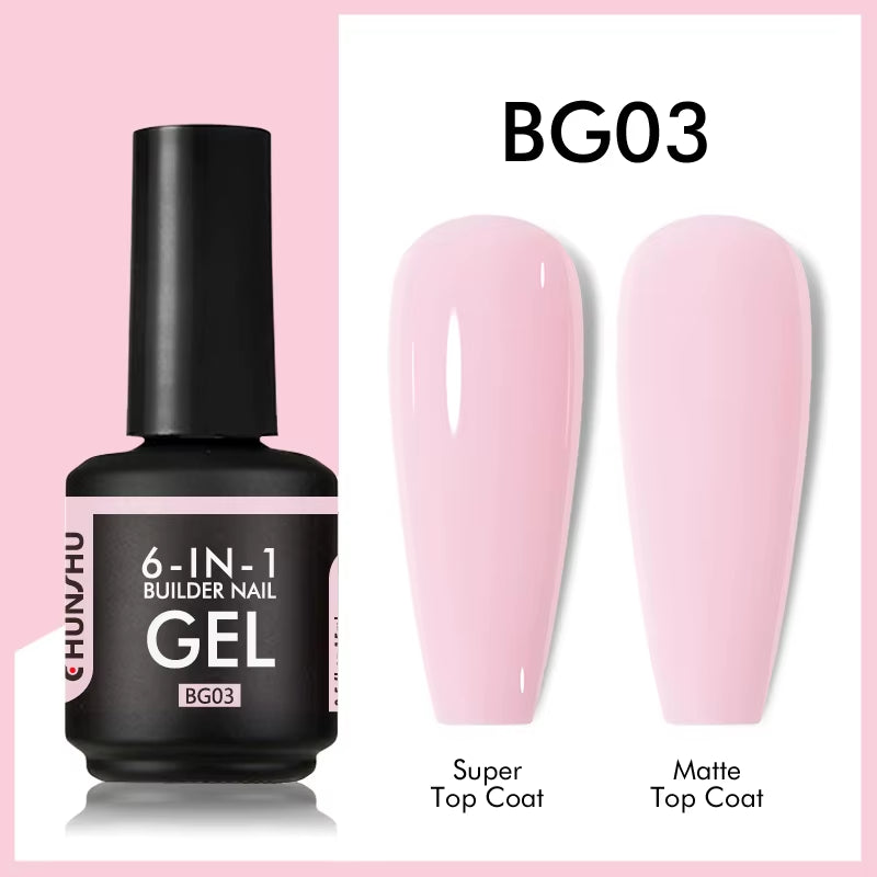 6 in 1 Extension UV Gel Polish in a Bottle Builder Nail Gel Rubber Base Coat Semi Permanent Nails Art Self-Leveling 15ML