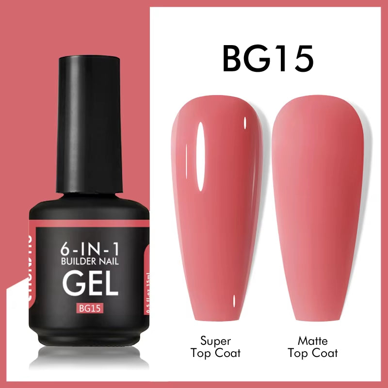 6 in 1 Extension UV Gel Polish in a Bottle Builder Nail Gel Rubber Base Coat Semi Permanent Nails Art Self-Leveling 15ML