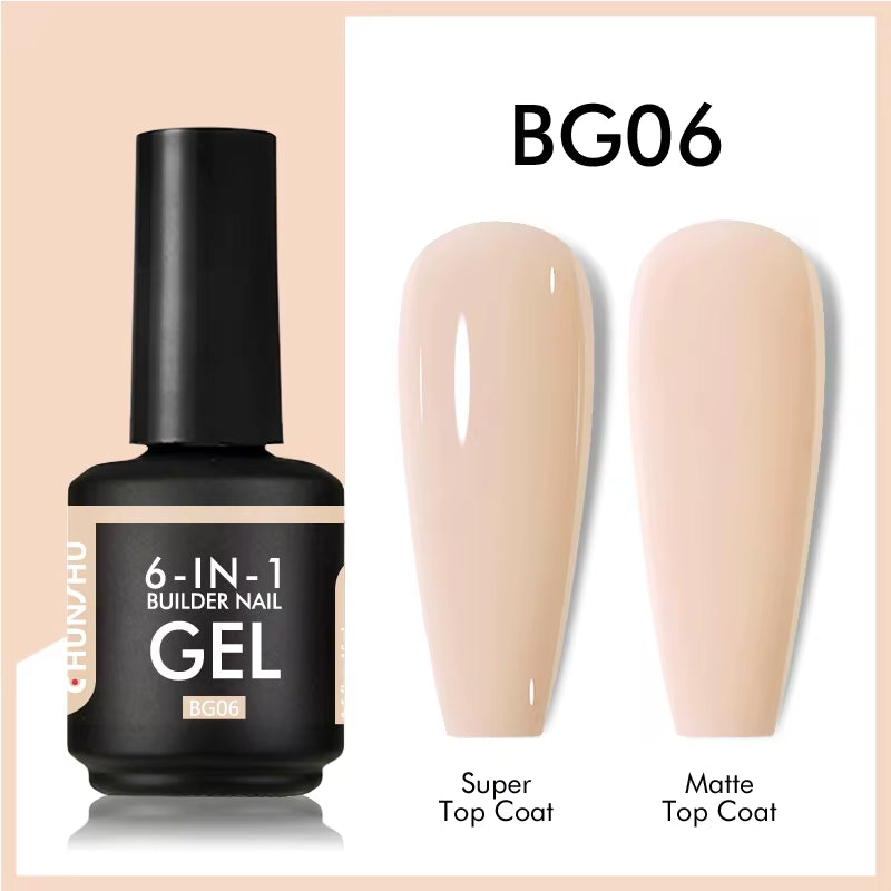 6 in 1 Extension UV Gel Polish in a Bottle Builder Nail Gel Rubber Base Coat Semi Permanent Nails Art Self-Leveling 15ML