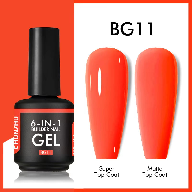6 in 1 Extension UV Gel Polish in a Bottle Builder Nail Gel Rubber Base Coat Semi Permanent Nails Art Self-Leveling 15ML