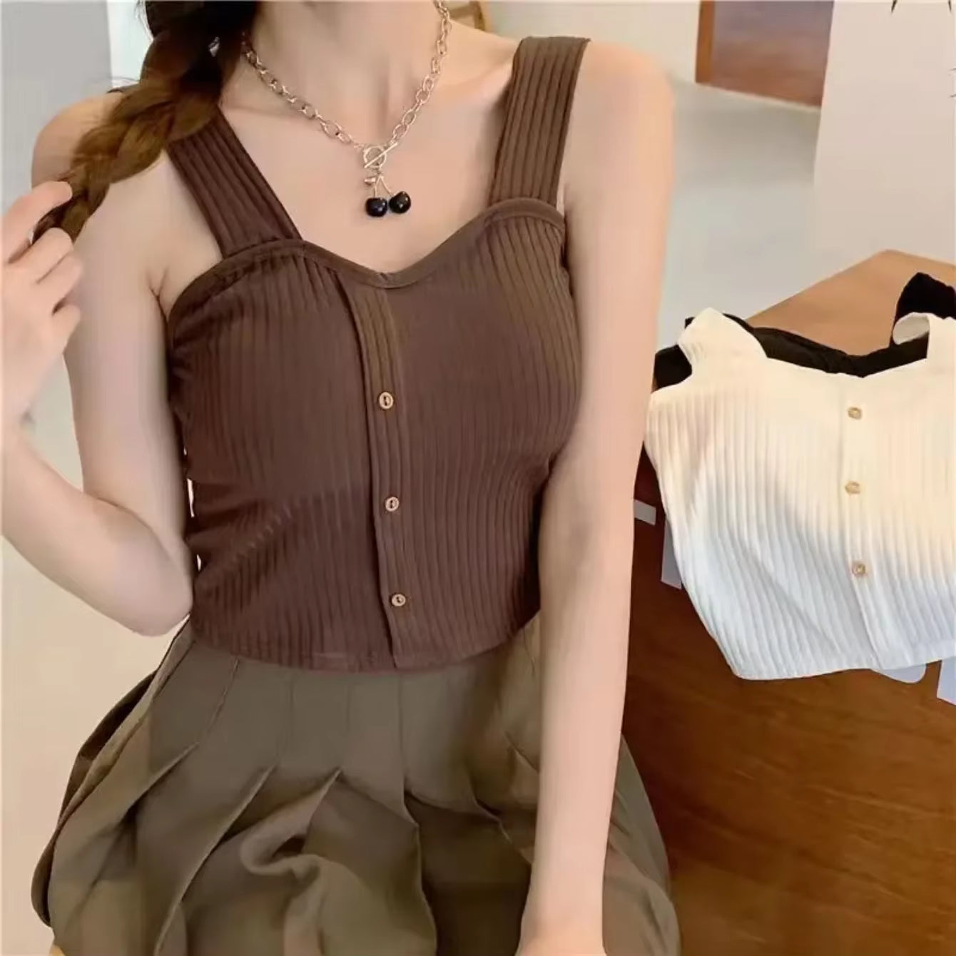 Women'S Cropped Tops with Bra Pads Summer Corset Korean Suspenders Vest Sexy Camisole Slim