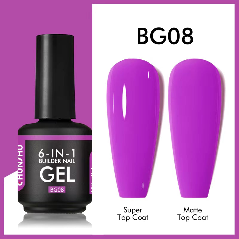 6 in 1 Extension UV Gel Polish in a Bottle Builder Nail Gel Rubber Base Coat Semi Permanent Nails Art Self-Leveling 15ML