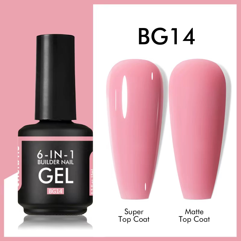 6 in 1 Extension UV Gel Polish in a Bottle Builder Nail Gel Rubber Base Coat Semi Permanent Nails Art Self-Leveling 15ML