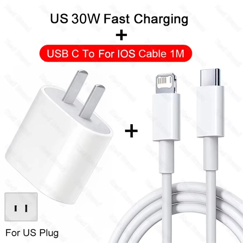 PD 30W USB C Fast Charging for Iphone 13 12 11 14 Pro Max 7 8 plus Mini XS XR X Quick Charge USB Type C Cable for Iphone Charger