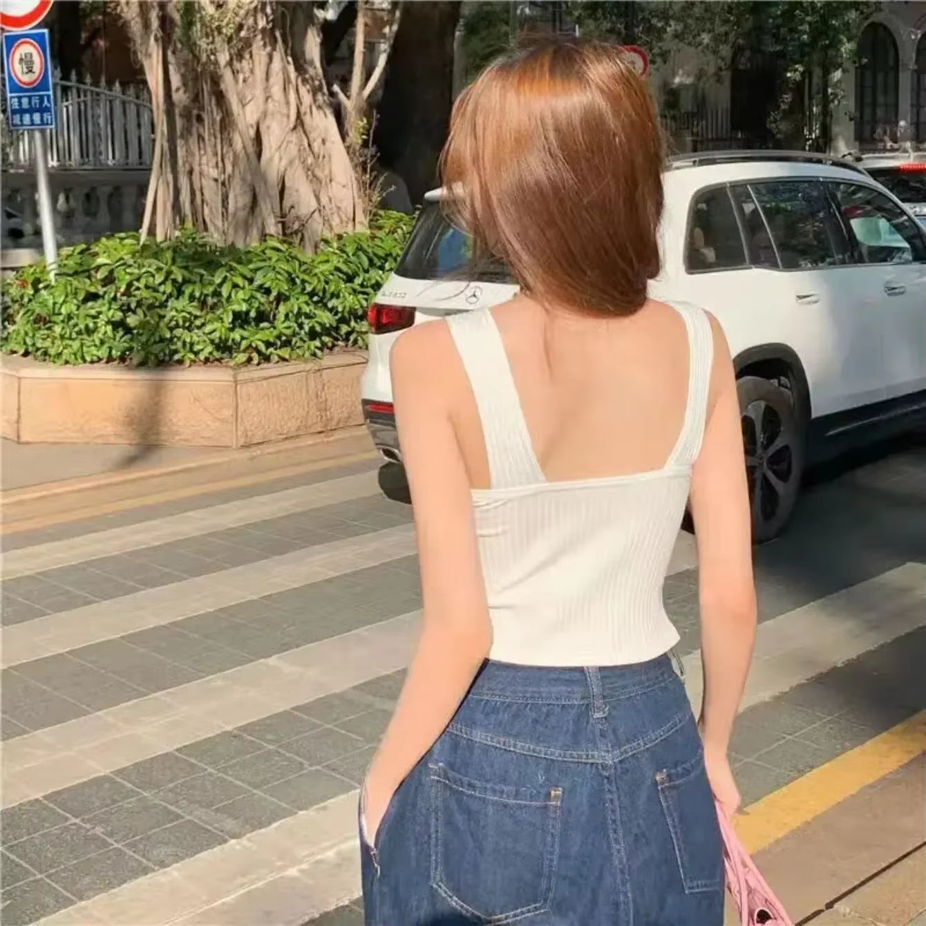 Women'S Cropped Tops with Bra Pads Summer Corset Korean Suspenders Vest Sexy Camisole Slim