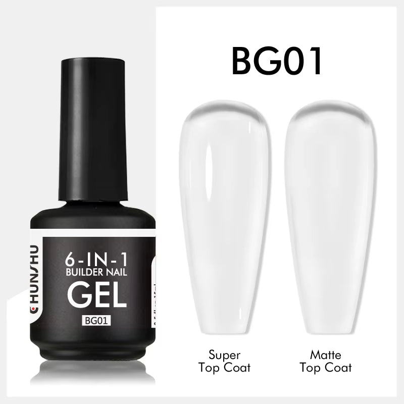 6 in 1 Extension UV Gel Polish in a Bottle Builder Nail Gel Rubber Base Coat Semi Permanent Nails Art Self-Leveling 15ML