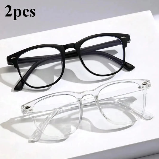 2PCS Unisex Square Plastic Frame Trendy Anti-Blue Light Clear Glasses for Back to School Clothing Accessories.