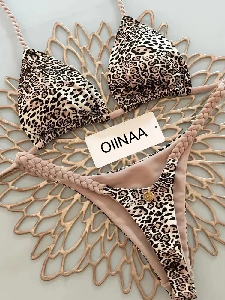 Swimwear Women Leopard Printed Sexy Bikini Set Striped Beachwear Summer Swimsuit Two-Pieces Thong Bathing Suit Biquinis