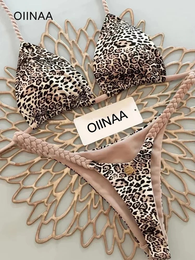 Swimwear Women Leopard Printed Sexy Bikini Set Striped Beachwear Summer Swimsuit Two-Pieces Thong Bathing Suit Biquinis