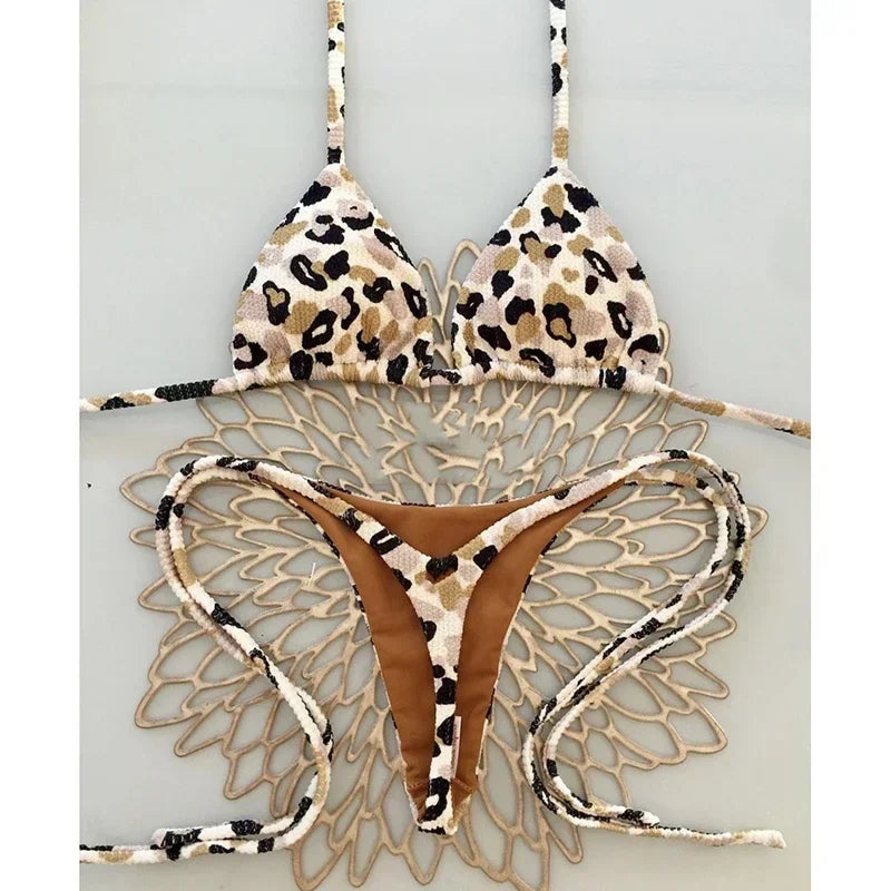 Swimwear Women Leopard Printed Sexy Bikini Set Striped Beachwear Summer Swimsuit Two-Pieces Thong Bathing Suit Biquinis