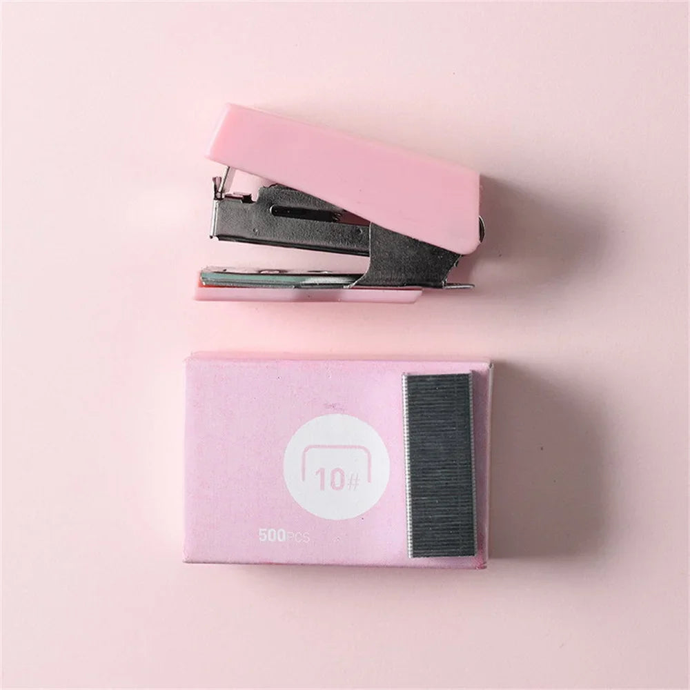 Mini Stapler for Paper File Metal Stapler Set with 500Pcs 10# Staples Cute Stationerys Kits School Office Binding Supplies