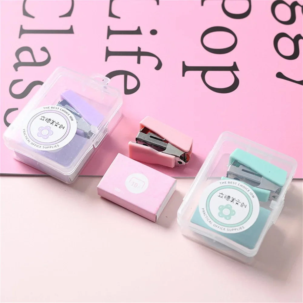 Mini Stapler for Paper File Metal Stapler Set with 500Pcs 10# Staples Cute Stationerys Kits School Office Binding Supplies