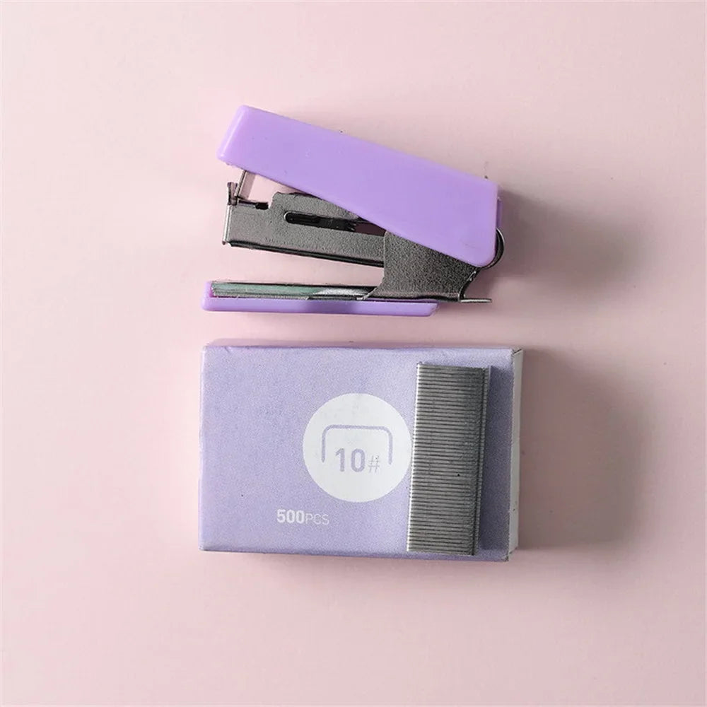 Mini Stapler for Paper File Metal Stapler Set with 500Pcs 10# Staples Cute Stationerys Kits School Office Binding Supplies