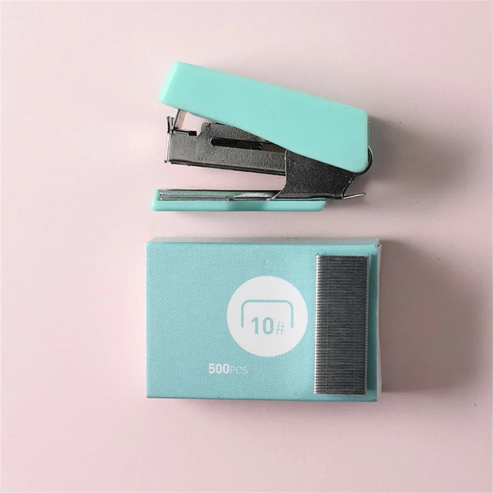 Mini Stapler for Paper File Metal Stapler Set with 500Pcs 10# Staples Cute Stationerys Kits School Office Binding Supplies