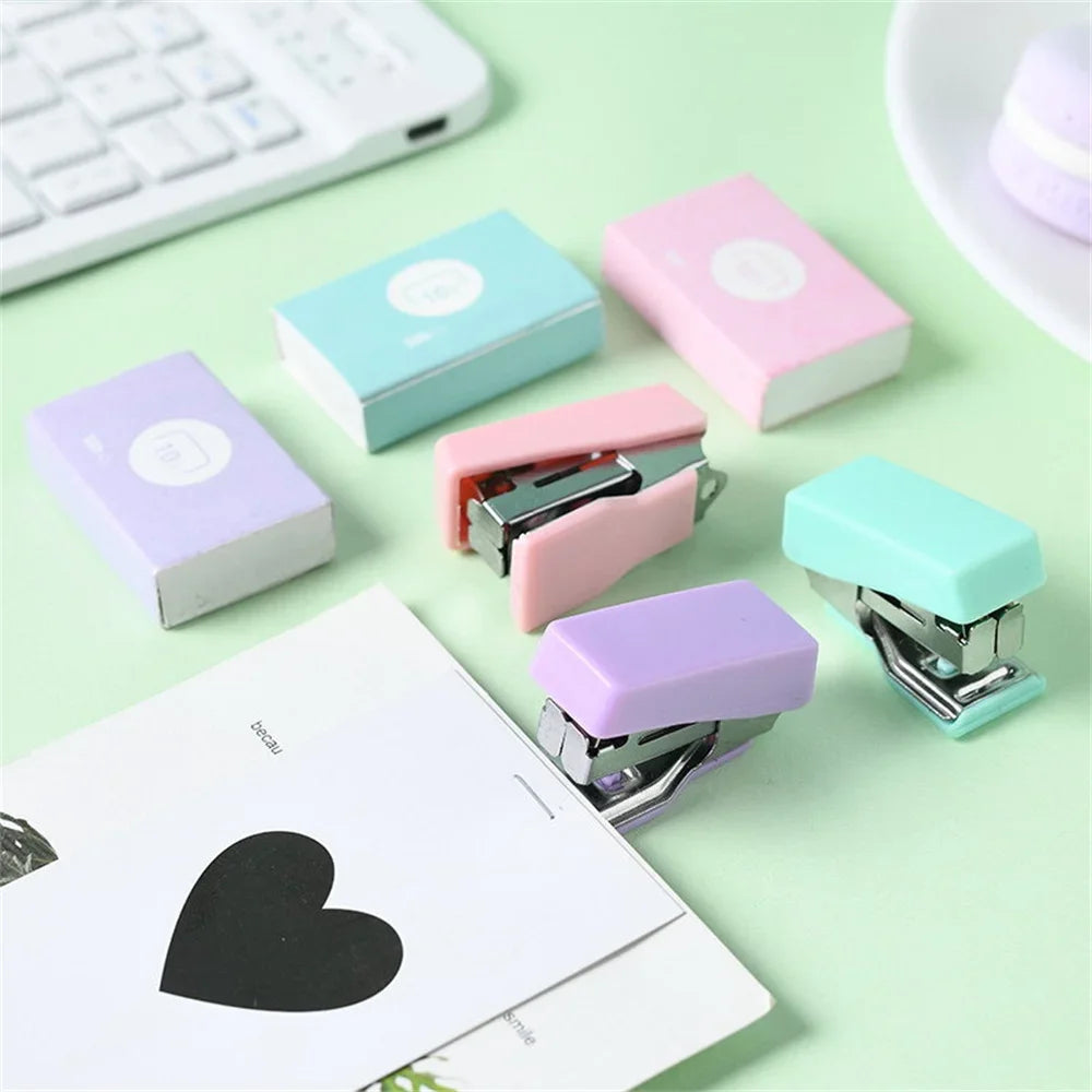Mini Stapler for Paper File Metal Stapler Set with 500Pcs 10# Staples Cute Stationerys Kits School Office Binding Supplies