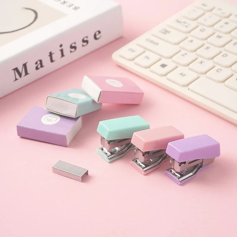 Mini Stapler for Paper File Metal Stapler Set with 500Pcs 10# Staples Cute Stationerys Kits School Office Binding Supplies