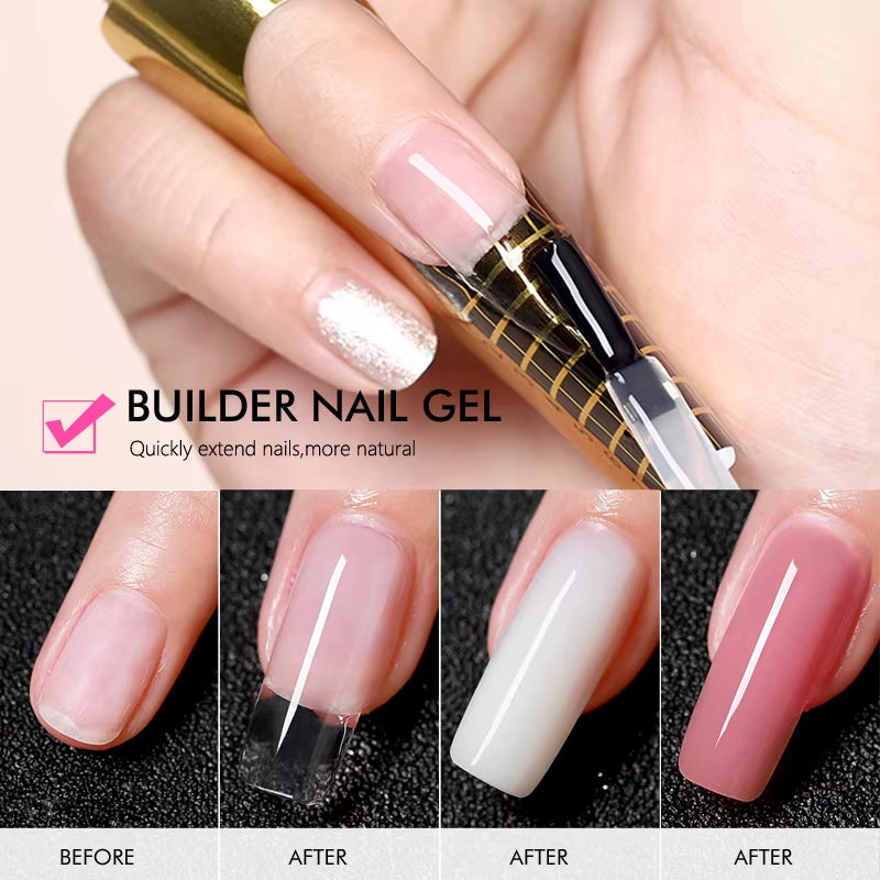 6 in 1 Extension UV Gel Polish in a Bottle Builder Nail Gel Rubber Base Coat Semi Permanent Nails Art Self-Leveling 15ML