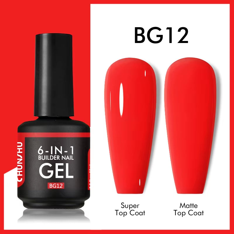 6 in 1 Extension UV Gel Polish in a Bottle Builder Nail Gel Rubber Base Coat Semi Permanent Nails Art Self-Leveling 15ML