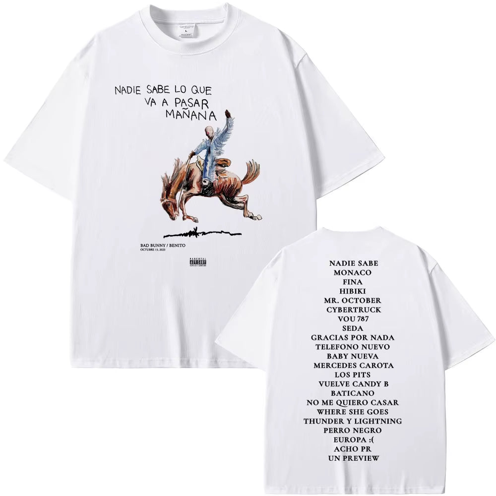 Rapper Bad Bunny Nadie Sabe Lo Que Va a Pasar Mañana Album Graphic T Shirts Men Women'S Tshirt Male Hip Hop Oversized T-Shirts