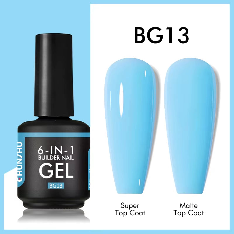 6 in 1 Extension UV Gel Polish in a Bottle Builder Nail Gel Rubber Base Coat Semi Permanent Nails Art Self-Leveling 15ML