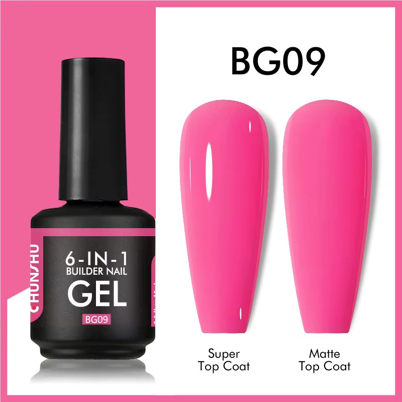 6 in 1 Extension UV Gel Polish in a Bottle Builder Nail Gel Rubber Base Coat Semi Permanent Nails Art Self-Leveling 15ML