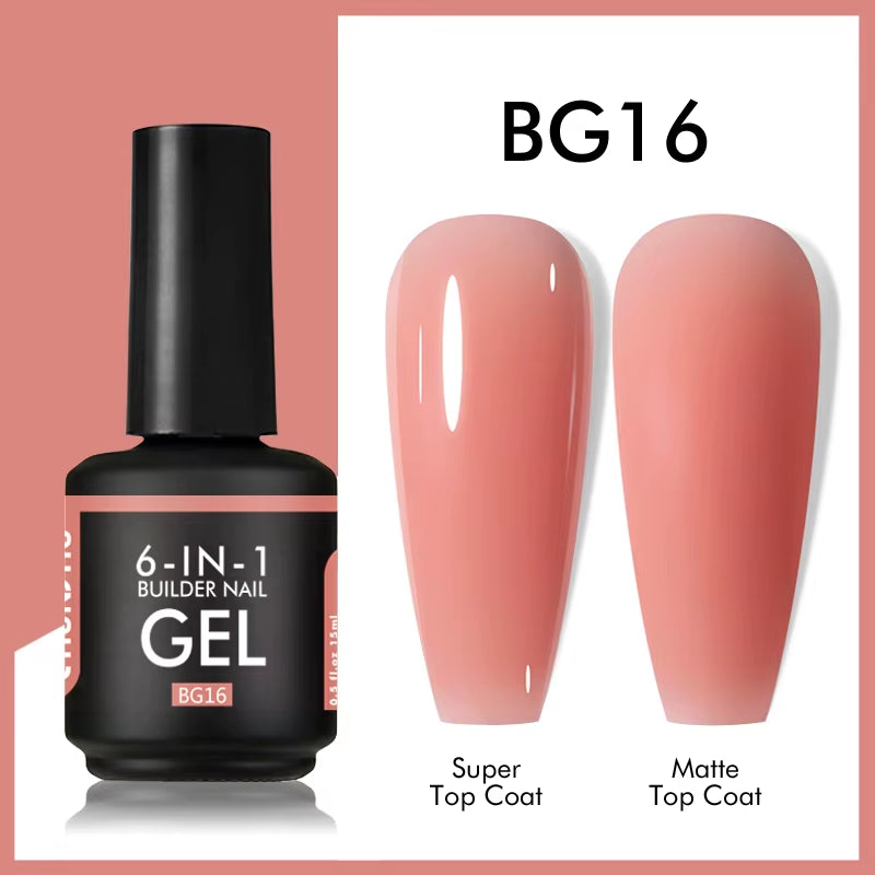 6 in 1 Extension UV Gel Polish in a Bottle Builder Nail Gel Rubber Base Coat Semi Permanent Nails Art Self-Leveling 15ML
