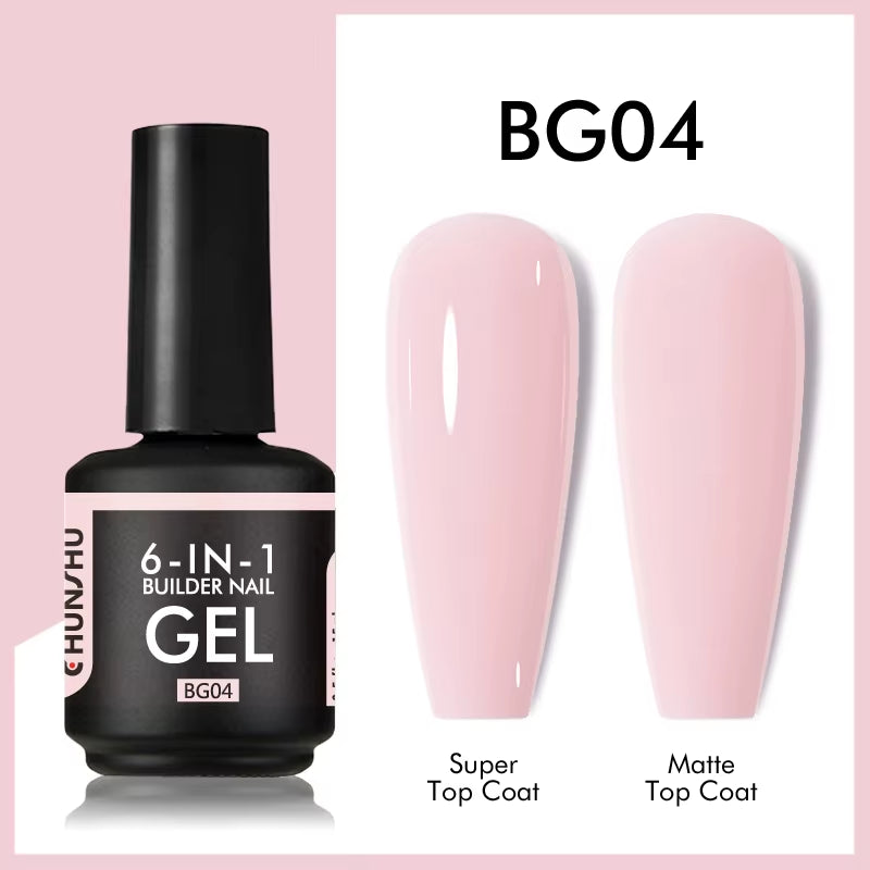 6 in 1 Extension UV Gel Polish in a Bottle Builder Nail Gel Rubber Base Coat Semi Permanent Nails Art Self-Leveling 15ML