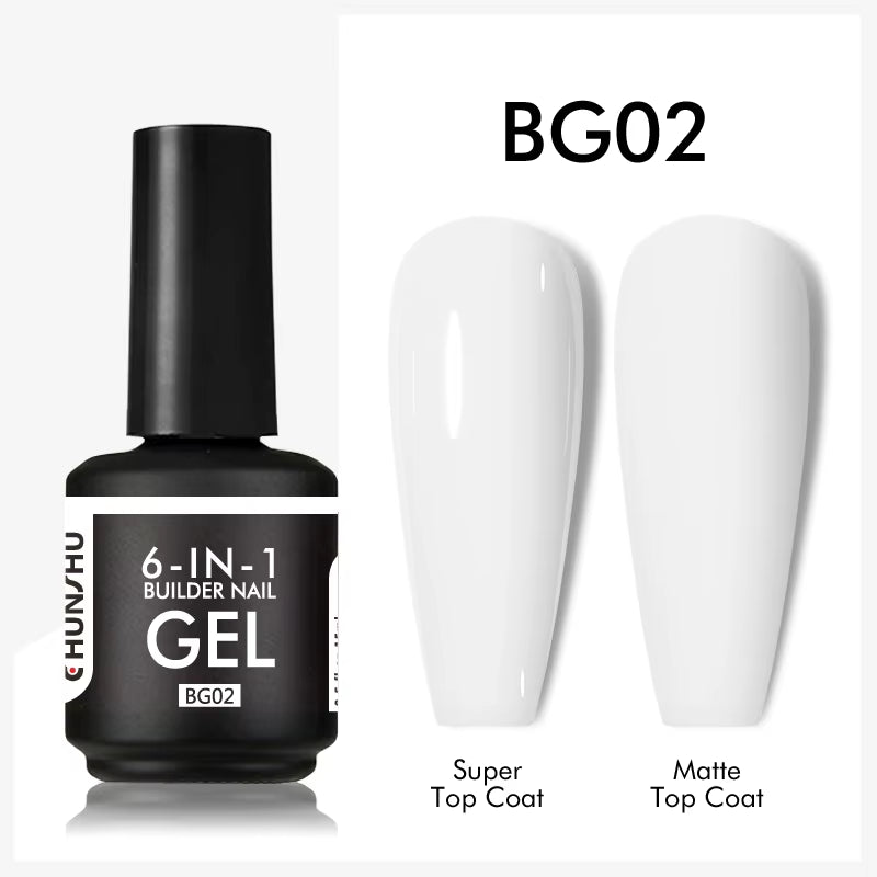 6 in 1 Extension UV Gel Polish in a Bottle Builder Nail Gel Rubber Base Coat Semi Permanent Nails Art Self-Leveling 15ML
