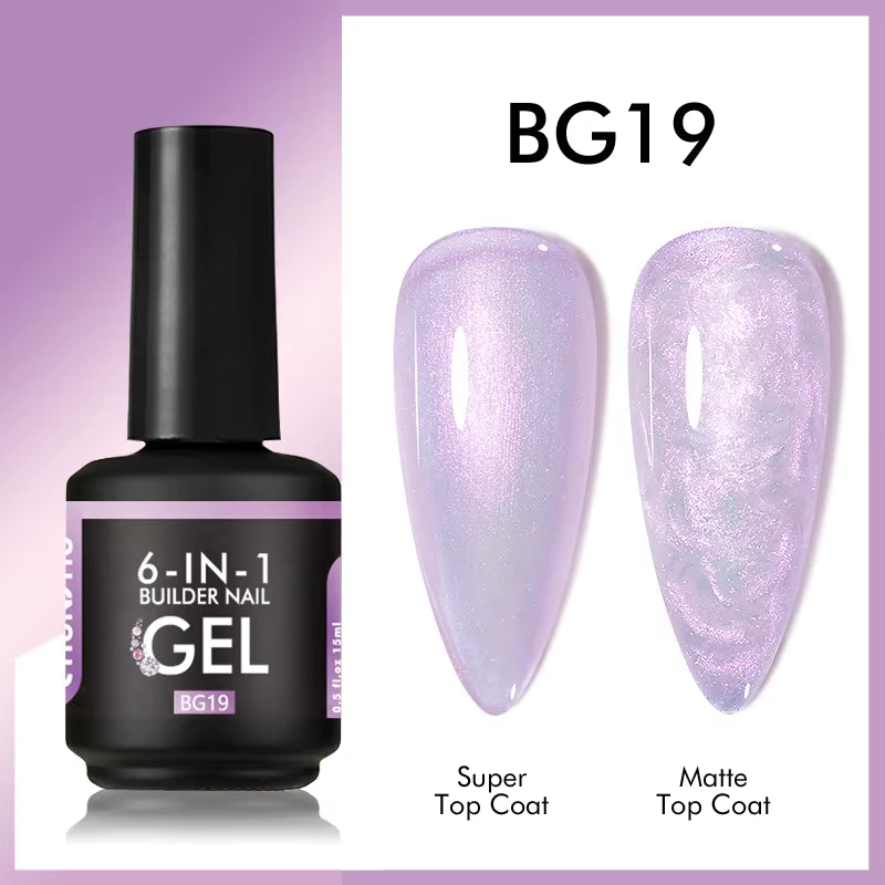 6 in 1 Extension UV Gel Polish in a Bottle Builder Nail Gel Rubber Base Coat Semi Permanent Nails Art Self-Leveling 15ML