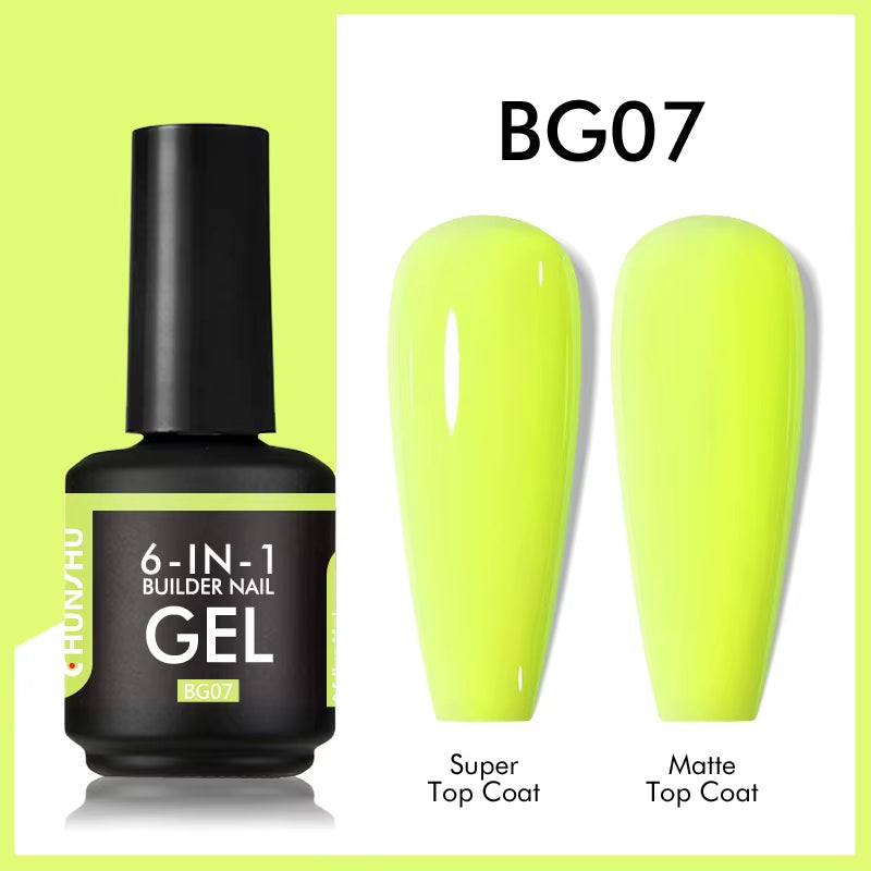 6 in 1 Extension UV Gel Polish in a Bottle Builder Nail Gel Rubber Base Coat Semi Permanent Nails Art Self-Leveling 15ML