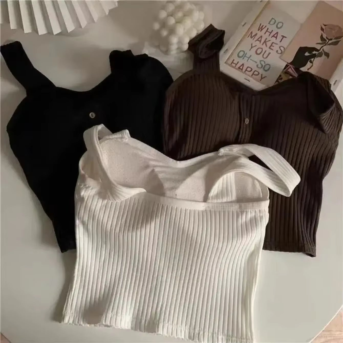 Women'S Cropped Tops with Bra Pads Summer Corset Korean Suspenders Vest Sexy Camisole Slim