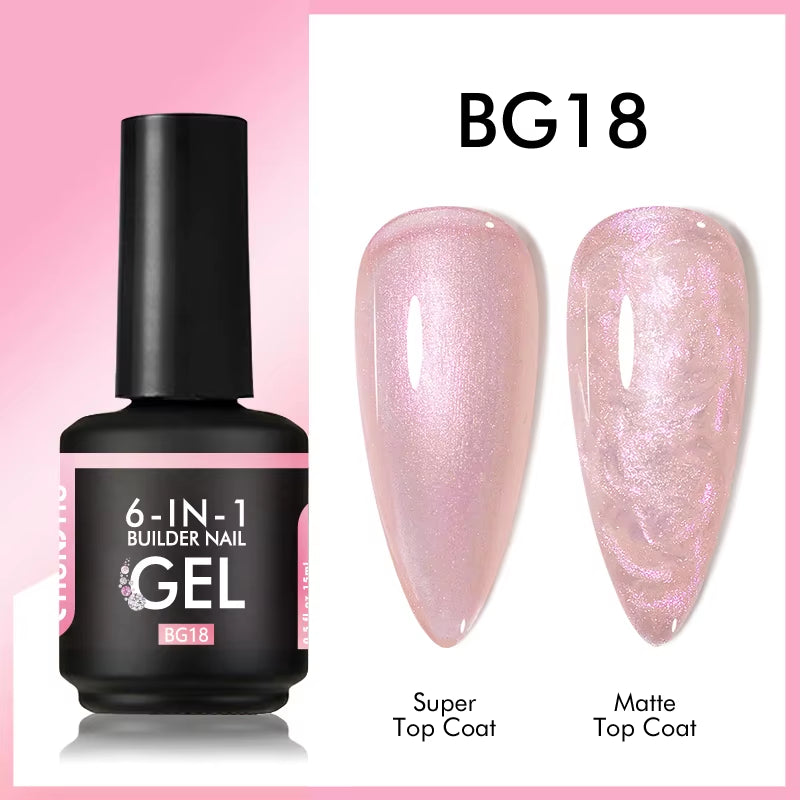 6 in 1 Extension UV Gel Polish in a Bottle Builder Nail Gel Rubber Base Coat Semi Permanent Nails Art Self-Leveling 15ML